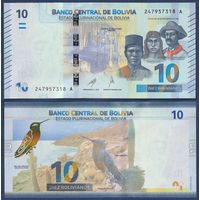 Боливия, 10 боливиано 2018 г, P-248(2-1) (A, национальный парк Тороторо, исполинский колибри), UNC