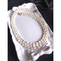 Трехрядное колье из барочного натурального винтажного жемчуга с ретро-застежкой