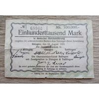 Werty71 Германия 100000 марок 1923 банкнота Гроссгельд Эбинген