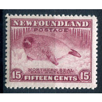 Британские колонии - Ньюфаундленд - 1932/41г. - тюлень, перфорация 14, 15 с - 1 марка - MNH, на клее есть несколько небольших полосок-трещинок [Mi 180 E]. #3-WB-96-A-1