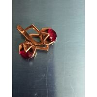 Серьги  золото с корундами рубина