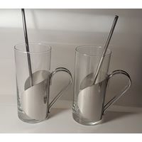 Стаканы для чая с ложечками (набор для коктейля) 2 шт.