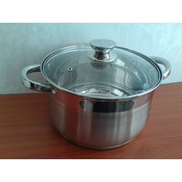 Кастрюля - Нержавеющая Сталь - Со Стеклянной Крышкой - Объём 6,2 литра.
