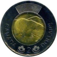 Канада 2 доллара 2022 Смерть королевы Елизаветы II ТРАУРНАЯ UNC