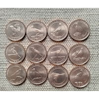 Турция 1 куруш 2021 г. Анталийские птицы. Набор 12 шт. Бронза