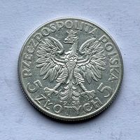 Монета СЕРЕБРО Польша 5 злотых 1934 год Ядвига ОТЛИЧНЫЕ