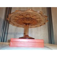 Стеклянная подставка для торта, тортница, времён СССР, Нёман, высота 12 см., диаметр 25 см.