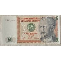 Банкнота 50 инти. Перу, 1987 год. Николас де Пьерола. НЕ БЫЛО В ОБОРОТЕ