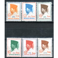 Индонезия - 1966г. - президент Сукарно - 6 марок - полная серия, MNH, 3 марки с пожелтением клея [Mi 507-512]. #4-W2-Z-1-13