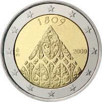2 Евро 2009 Финляндия 200 лет финской автономии и сейма в Порвоо