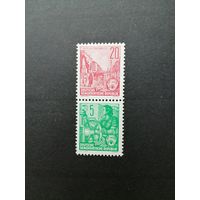 ГДР 1955 Сцепка вертикальная из марок стандарта "Пятилетка" (чистая**) Mi.S 6 455x+406х каталог 6.00 евро
