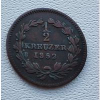 Баден 1/2 крейцера, 1852 7-6-54