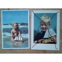 Две открытки. Дети с корабликами. Германия. 1950-е. Цена за 1