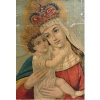 Старинная литография Пресвятая Богородица