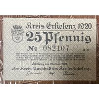 Нотгельд 25 пфеннигов 1920 год. Эркеленц. Веймарская республика