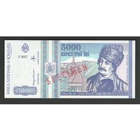 Румыния 5000 лей 1993 года. SPECIMEN. Тип Р-104. Состояние UNC
