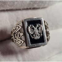 Шикарное кольцо печатка с двуглавым орлом серебро 925, С РУБЛЯ! МНОГО ЛОТОВ С РУБЛЯ! лот#11