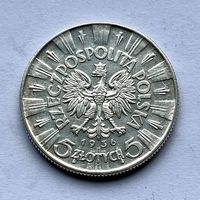 Монета СЕРЕБРО Польша 5 злотых 1936 год ПИЛСУДСКИЙ СУПЕР