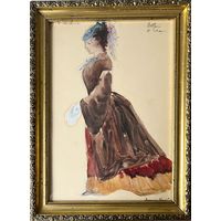Картина эскиз костюма подписной 25х34см Vlasta Provaznikova