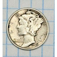 С 1 РУБЛЯ! МОНЕТА 1 ДАЙМ ( 10 ЦЕНТОВ) 1940 ГОД США СЕРЕБРО