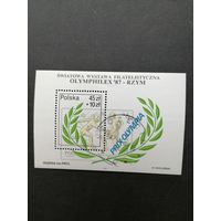 Польша 1987 Блок Mi.104 с маркой "Международная филателистическая выставка "OLYMPHILEX-87" в Риме" (гашение с клеем) Mi.3112 каталог 1.20 евро