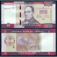 Либерия 5 долларов 2016 год, UNC