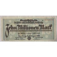 Банкнота 10 миллионов марок 1923 год. Гамбург. Веймарская республика . С рубля без МЦ.