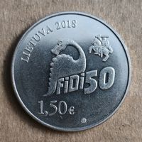 Литва 1.5 евро, 2018 г., 50 лет Дню физиков в Вильнюсском Университете, KM# 227