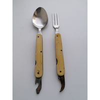 Комплект СССР,  ложка - вилка складные, ручка кость, редкие, состояние