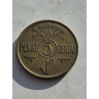 5 центов 1925 года. Литва - Первая Республика (1925 - 1938). Монета не чищена. 45245