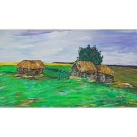 Пейзаж с избами, Левитан, акрил, 2008, Котов Олег