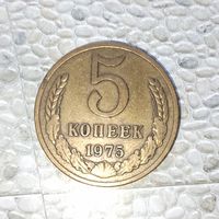 5 копеек 1975 года СССР. Достойный сохран! Родная патина!