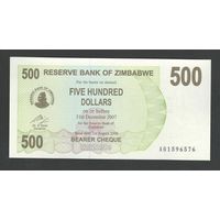 Зимбабве 500 долларов 2007 года. Тип Р-43. Состояние UNC
