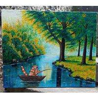 Картина кот рыбак, холст, масло