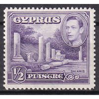 31.BrK. Великобритания. Колонии. Кипр. Георг VI. Архитектура и пейзажи. 1951 г. 1/2P. Mi.#138А.