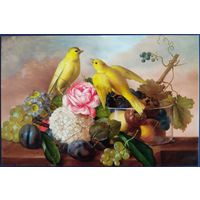 Натюрморт с фруктами, цветами и канарейками. Франц Ксавье Петтер. Россия.