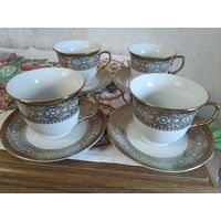 Чайные пары 4 шт одним лотом., фарфор, позолота