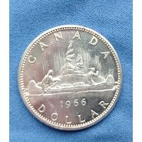 1 доллар, 1966 г.  Каноэ. Елизавета II.  Серебро