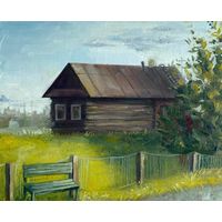 Картина ручная работа "дом в деревне"