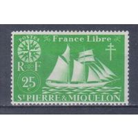 [478] Французские колонии. Сент-Пьер и Микелон 1942. Корабль.Парусник.25с. МН