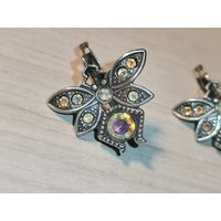 Мельхиоровые серьги "Муха", есть неразборчивое клеймо.
