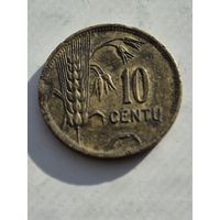 10 центов 1925 года. Литва - Первая Республика (1925 - 1938). Монета не чищена. 45246