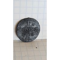 С 1 рубля ! МОНЕТА МЕДЬ СРЕДНЕВЕКОВЬЕ 1 ГРОШЬ 1812 ГОД ПОЛЬША