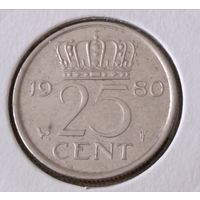 Нидерланды. 25 центов 1980 года.