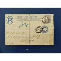 Конверт для заказного письма. Великобритания. Германия.1897г. Марка 5 пенсов, юбилейный выпуск. Виктория.