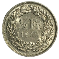 Швейцария 1/2 франка, 1969 (B)