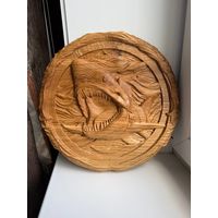 Панно резное, тарелка из дуба Акула