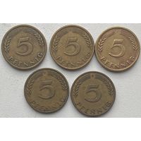 Германия 5 пфеннигов 1950 г. F. Цена за 1 шт.