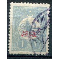 Османская Империя (Турция) - 1909г. - тугра Мохаммеда V, надпечатка, перф 12, 1 Pia - 1 марка - гашёная [Mi 172 С]. #4-W2-112-A-1