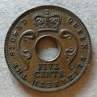 Британская Восточная Африка 5 центов 1957 г., Отметка мд.: "KN" - Кингз Нортон Металл, Бирмингем KM# 37